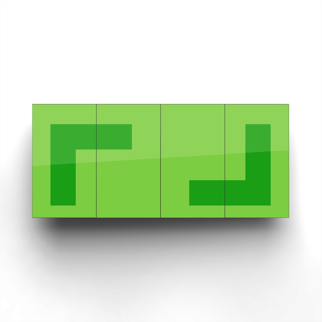 Four green Indoor digital menu boards in portrait orientation with Coates logos - Front view.